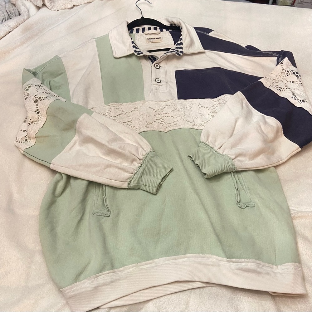 Free People We The Free American dream Mint and Navy Sweatshirt 2422 - Picture 11 of 13
